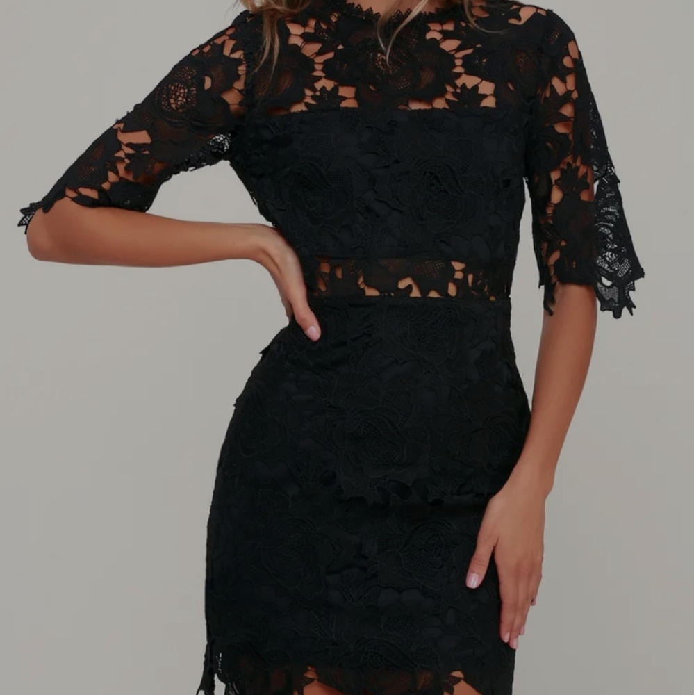 A Fine Romance Black Lace Sheath Dress
